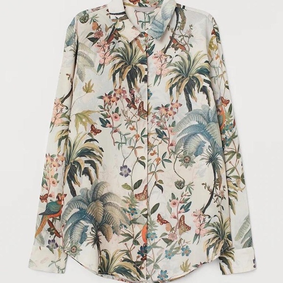 H&M floral fruit jungle animal print button-up shirt Hawaiian XS S 0 - Picture 1 of 5